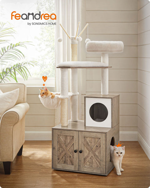 Rootz 2 in 1 Scratching Post - Cat Tree - Scratching Board - Chipboard - Plush - Sisal - Sturdy Construction - Easy Assembly - 57.5cm x 50cm x 140cm