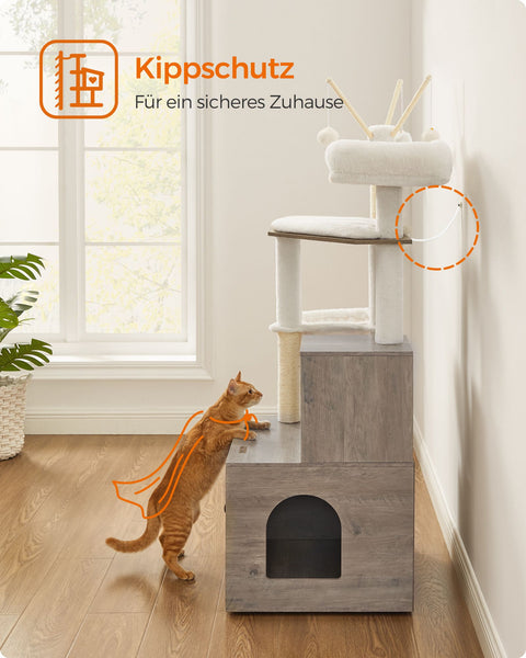Rootz 2 in 1 Scratching Post - Cat Tree - Scratching Board - Chipboard - Plush - Sisal - Sturdy Construction - Easy Assembly - 57.5cm x 50cm x 140cm