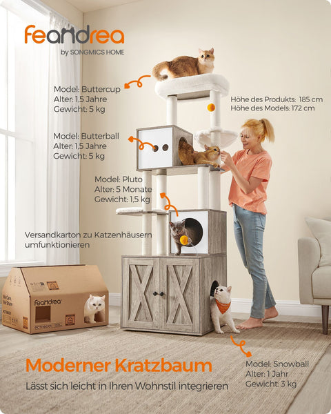 Rootz 2 in 1 Scratching Post - Cat Tree - Scratching Pole - Chipboard - Plush - Sisal - Sturdy Construction - Easy Assembly - 60cm x 52cm x 185cm