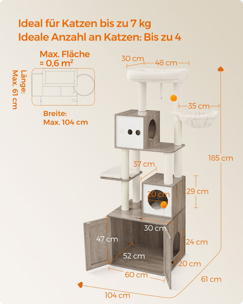 Rootz 2 in 1 Scratching Post - Cat Tree - Scratching Pole - Chipboard - Plush - Sisal - Sturdy Construction - Easy Assembly - 60cm x 52cm x 185cm