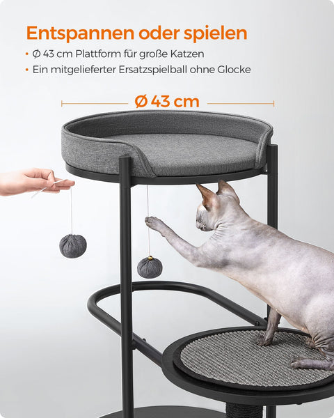 Rootz Classic Black Scratching Post - Cat Tree - Climbing Tower - Steel Frame - Chipboard Platforms - Sisal Rope - 80cm x 43cm x 111cm - 15.4kg - 60kg Max Load Capacity