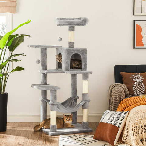 Rootz Cat Scratching Post - Kitty Condo - Cat Tree - Plush Cover - Cozy Cave - Sturdy Hammock - Viewing Platform - Fur Ball Toy - 60cm x 50cm x 90cm