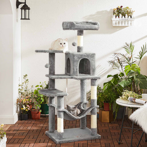 Rootz Cat Scratching Post - Kitty Condo - Cat Tree - Plush Cover - Cozy Cave - Sturdy Hammock - Viewing Platform - Fur Ball Toy - 60cm x 50cm x 90cm
