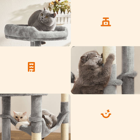 Rootz Cat Scratching Post - Kitty Condo - Cat Tree - Plush Cover - Cozy Cave - Sturdy Hammock - Viewing Platform - Fur Ball Toy - 60cm x 50cm x 90cm
