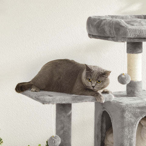 Rootz Cat Scratching Post - Kitty Condo - Cat Tree - Plush Cover - Cozy Cave - Sturdy Hammock - Viewing Platform - Fur Ball Toy - 60cm x 50cm x 90cm