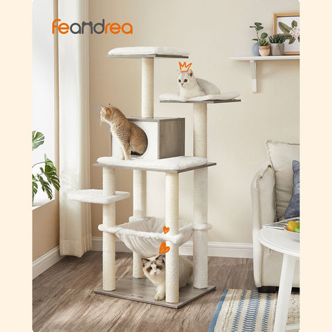 Rootz Greige Scratching Post - Cat Tree - Cat Scratcher - High-Quality Materials - Stability - Safety - Longevity - 55cm x 45cm x 138cm
