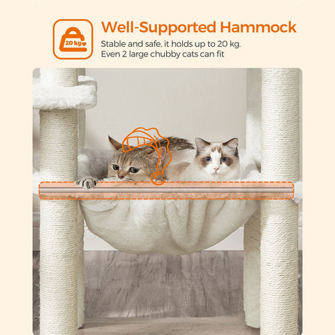 Rootz Greige Scratching Post - Cat Tree - Cat Scratcher - High-Quality Materials - Stability - Safety - Longevity - 55cm x 45cm x 138cm