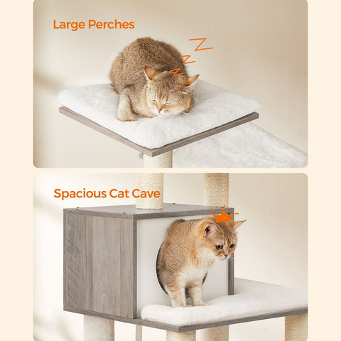 Rootz Greige Scratching Post - Cat Tree - Cat Scratcher - High-Quality Materials - Stability - Safety - Longevity - 55cm x 45cm x 138cm