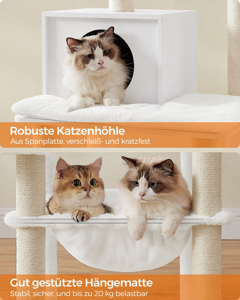 Rootz Cat Scratching Post - Cat Tree - Cat Climbing Frame - Chipboard Construction - Plush Covering - Sisal Rope - 55cm x 45cm x 138cm