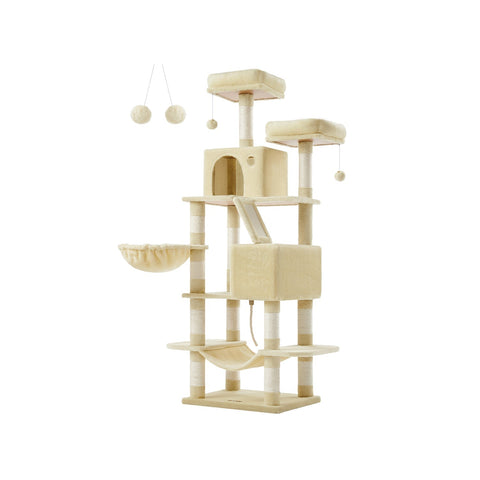 Rootz Large Scratching Post - Cat Tree - Climbing Tower - Chipboard Construction - Plush Cover - 55cm x 45cm x 168cm