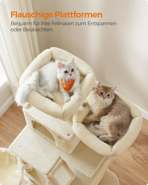 Rootz Beige Cat Scratching Post - Cat Tree - Cat Tower - Chipboard Plush Sisal - 55cm x 45cm x 168cm - 18.4kg - 65kg Load Capacity