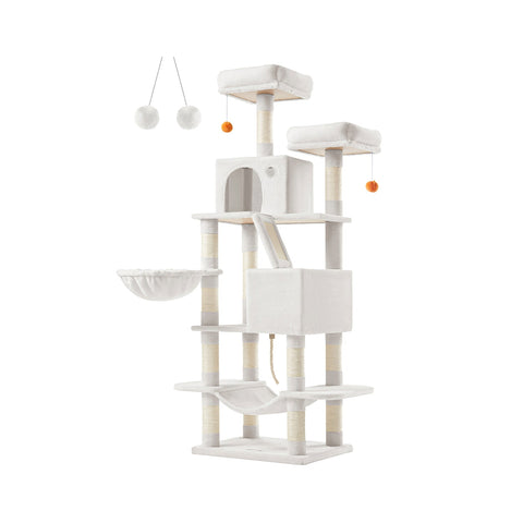 Rootz Cat Scratching Post - Cat Tree - Scratcher - Chipboard - Plush - Sisal - Sturdy Construction - Easy Assembly - 55cm x 45cm x 168cm