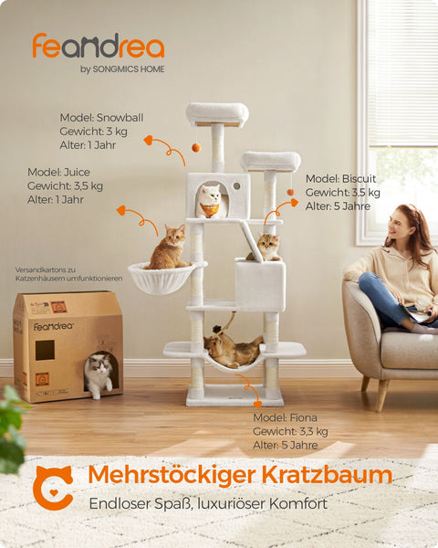 Rootz Cat Scratching Post - Cat Tree - Scratcher - Chipboard - Plush - Sisal - Sturdy Construction - Easy Assembly - 55cm x 45cm x 168cm
