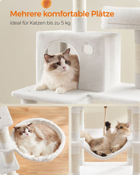 Rootz Cat Scratching Post - Cat Tree - Scratcher - Chipboard - Plush - Sisal - Sturdy Construction - Easy Assembly - 55cm x 45cm x 168cm