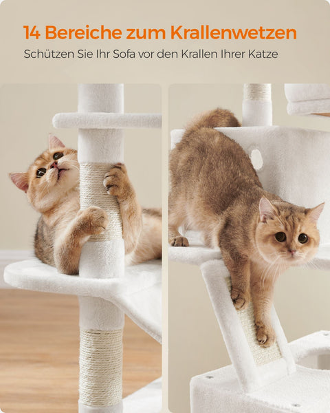 Rootz Cat Scratching Post - Cat Tree - Scratcher - Chipboard - Plush - Sisal - Sturdy Construction - Easy Assembly - 55cm x 45cm x 168cm