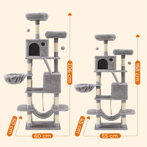 Rootz Multi-Level Cat Scratching Post - Cat Tree - Cat Condo - High-Quality Materials - Cozy Plush Cover - Interactive Play Features - Protects Furniture - Suitable for Kittens and Older Cats - Light Gray - Chipboard, Plush, Sisal - 55cm x 45cm x 168cm