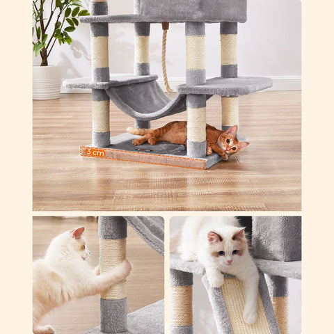 Rootz Multi-Level Cat Scratching Post - Cat Tree - Cat Condo - High-Quality Materials - Cozy Plush Cover - Interactive Play Features - Protects Furniture - Suitable for Kittens and Older Cats - Light Gray - Chipboard, Plush, Sisal - 55cm x 45cm x 168cm