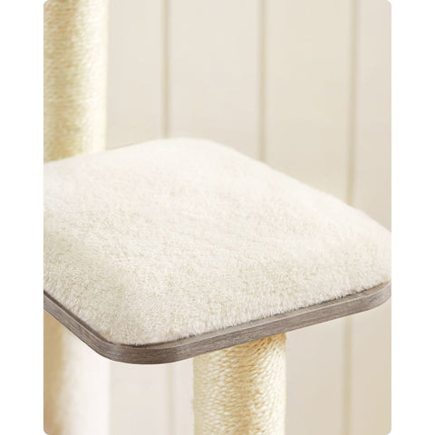 Rootz Scratching Post - Artificial Linen - Cat-friendly Soft - Large Platform - Scratching Board - 2 Caves - Space-saving Cat - Carb Certified Chipboard Plush-sisal - Light Gray - 35 x 25 x 30 cm (W x H x D)