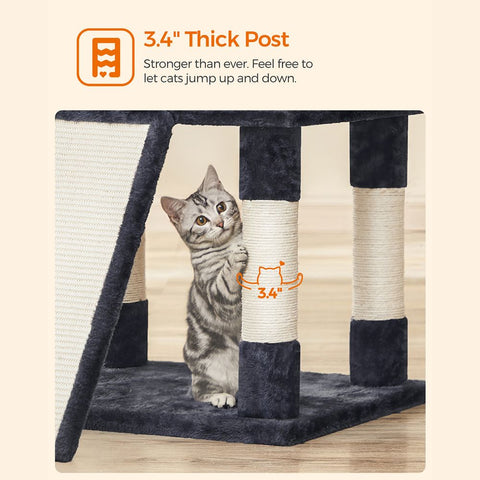 Rootz Cat Trees House - Double Floor - Change Direction - scratching post - 3 Viewing Platforms - Space-saving Cat - Carb Certified Chipboard Plush-sisal - Smoke Gray - 60 x 55 x 172 cm