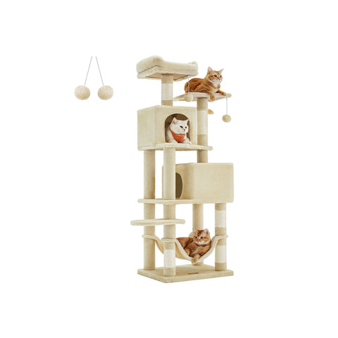Rootz Beige Cat Scratching Post - Cat Tree - Scratcher - Chipboard Plush Sisal - Sturdy Construction - Easy Assembly - 49cm x 40cm x 155cm
