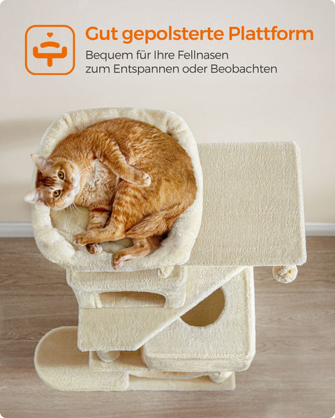 Rootz Beige Cat Scratching Post - Cat Tree - Scratcher - Chipboard Plush Sisal - Sturdy Construction - Easy Assembly - 49cm x 40cm x 155cm