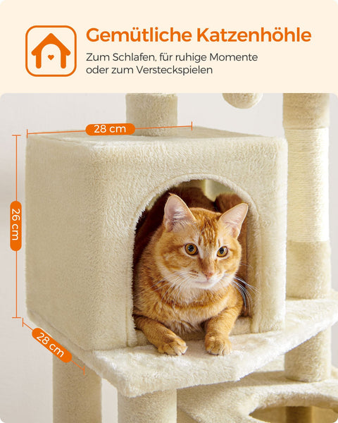Rootz Beige Cat Scratching Post - Cat Tree - Scratcher - Chipboard Plush Sisal - Sturdy Construction - Easy Assembly - 49cm x 40cm x 155cm