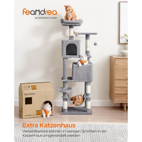 Rootz Cat Scratching Post - Cat Tree - Scratcher - Chipboard - Plush - Sisal - 49cm x 40cm x 155cm