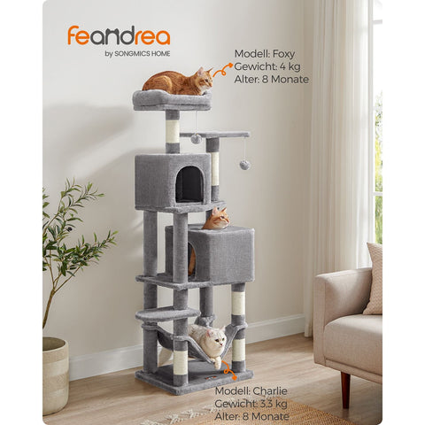 Rootz Cat Scratching Post - Cat Tree - Scratcher - Chipboard - Plush - Sisal - 49cm x 40cm x 155cm