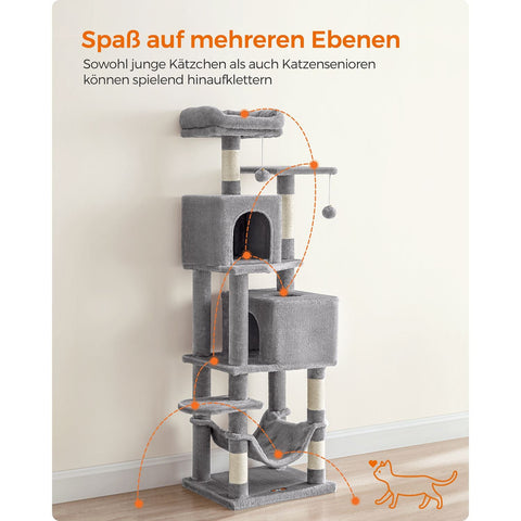 Rootz Cat Scratching Post - Cat Tree - Scratcher - Chipboard - Plush - Sisal - 49cm x 40cm x 155cm