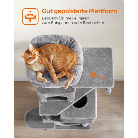 Rootz Cat Scratching Post - Cat Tree - Scratcher - Chipboard - Plush - Sisal - 49cm x 40cm x 155cm