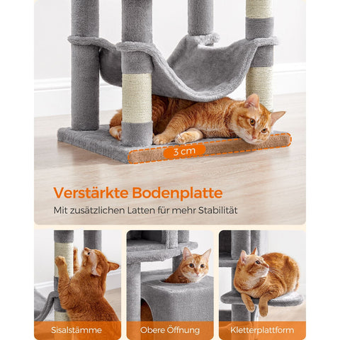 Rootz Cat Scratching Post - Cat Tree - Scratcher - Chipboard - Plush - Sisal - 49cm x 40cm x 155cm