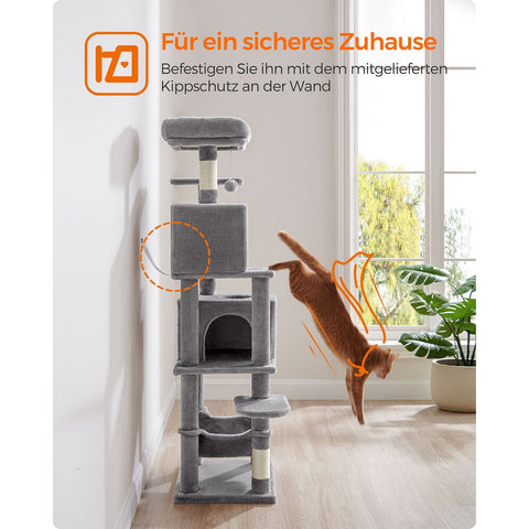 Rootz Cat Scratching Post - Cat Tree - Scratcher - Chipboard - Plush - Sisal - 49cm x 40cm x 155cm