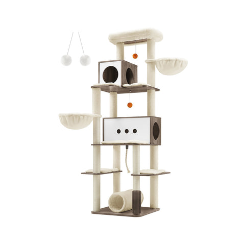 Rootz Scratching Post - Cat Tree - Scratcher - Chipboard - Plush - Sisal - Sturdy Construction - Easy Assembly - Anti-Tip Design - 60cm x 60cm x 197cm