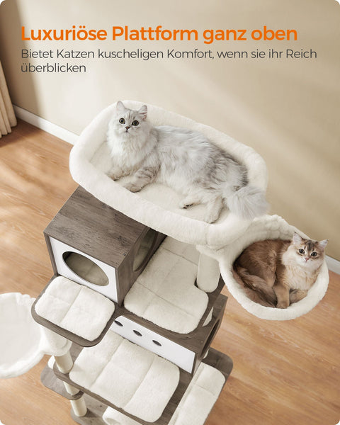 Rootz Scratching Post - Cat Tree - Scratcher - Chipboard - Plush - Sisal - Sturdy Construction - Easy Assembly - Anti-Tip Design - 60cm x 60cm x 197cm