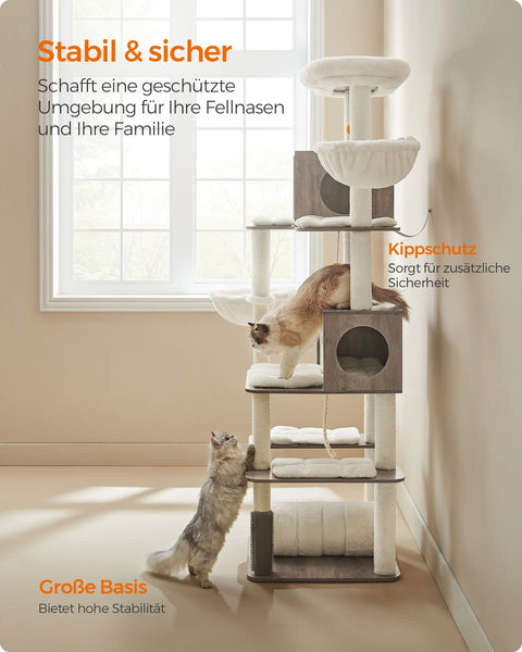 Rootz Scratching Post - Cat Tree - Scratcher - Chipboard - Plush - Sisal - Sturdy Construction - Easy Assembly - Anti-Tip Design - 60cm x 60cm x 197cm