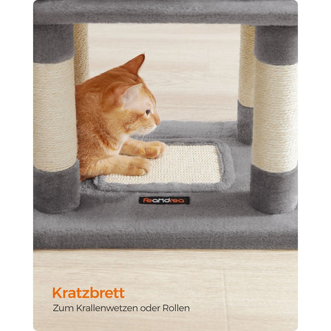 Rootz Cat Scratching Post - Cat Tree - Cat Climbing Frame - Chipboard Plush Sisal - 42cm x 32cm x 110cm - Light Gray - 9.6kg - 50kg Load Capacity - Ideal for Up to 4 Cats