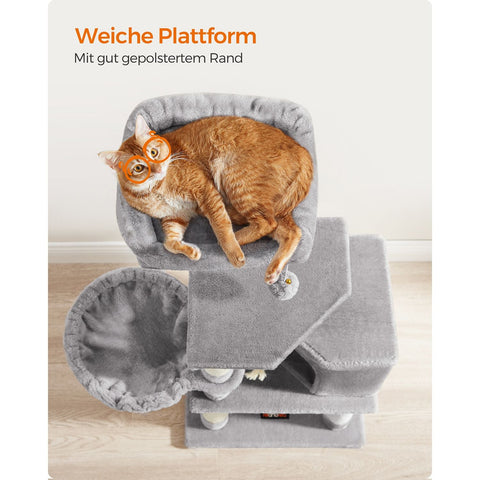 Rootz Cat Scratching Post - Cat Tree - Cat Climbing Frame - Chipboard Plush Sisal - 42cm x 32cm x 110cm - Light Gray - 9.6kg - 50kg Load Capacity - Ideal for Up to 4 Cats