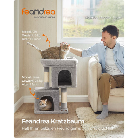 Rootz Cat Scratching Post - Cat Tree - Scratcher - Chipboard - Plush - Sisal - Prevents Tipping - Easy Assembly - Light Gray - 40cm x 30cm x 67cm