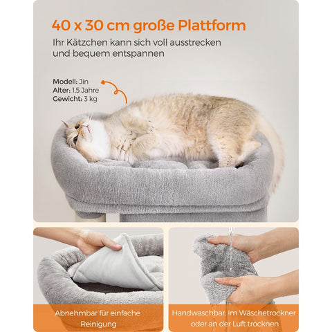 Rootz Cat Scratching Post - Cat Tree - Scratcher - Chipboard - Plush - Sisal - Prevents Tipping - Easy Assembly - Light Gray - 40cm x 30cm x 67cm