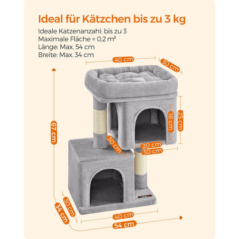 Rootz Cat Scratching Post - Cat Tree - Scratcher - Chipboard - Plush - Sisal - Prevents Tipping - Easy Assembly - Light Gray - 40cm x 30cm x 67cm