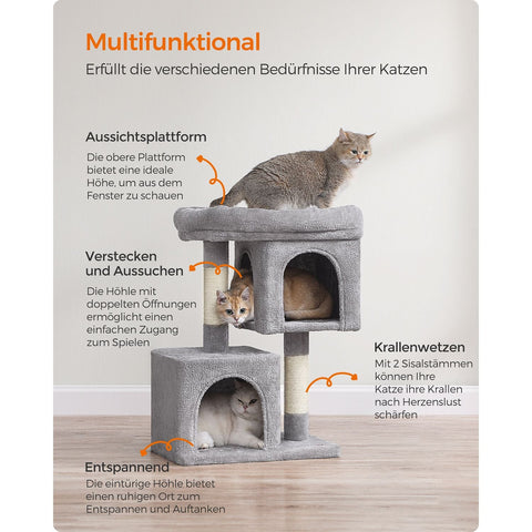 Rootz Cat Scratching Post - Cat Tree - Scratcher - Chipboard - Plush - Sisal - Prevents Tipping - Easy Assembly - 49cm x 32cm x 74cm