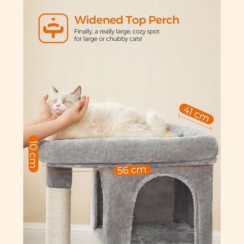 Rootz Scratching Post - High Tower - Cat-friendly Soft - Large Platform - Scratching Board - 2 Caves - Space-saving Cat - Carb Certified Chipboard Plush-sisal - Light Gray - 60 x 40 x 84 cm