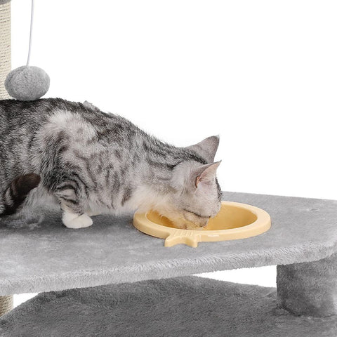 Rootz Cat Bowl - Artificial Linen - Cat-friendly Soft - Large Platform - Scratching Board - 1 Basket-2 Houses - Space-saving Cat - Carb Certified Chipboard Plush-sisal - Light Gray - 90 x 50 x 164 cm (W x D x H)
