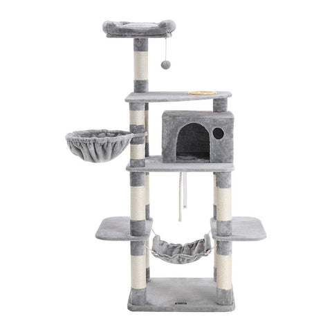 Rootz Cat Bowl - Artificial Linen - Cat-friendly Soft - Large Platform - Scratching Board - 1 Basket-2 Houses - Space-saving Cat - Carb Certified Chipboard Plush-sisal - Light Gray - 90 x 50 x 164 cm (W x D x H)