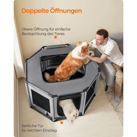 Rootz Oxford Fabric Puppy Playpen - Dog Playpen - Pet Enclosure - PVC Pipes - Lightweight - Portable - Spacious - Dark Gray-Light Gray - 112cm x 112cm x 62cm