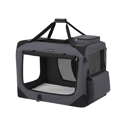 Rootz XL Gray Dog Box - Pet Carrier - Travel Crate - Metal Frame - Plush Interior - PVC Coating - 81cm x 58cm x 58cm - Foldable - Lightweight - Spacious