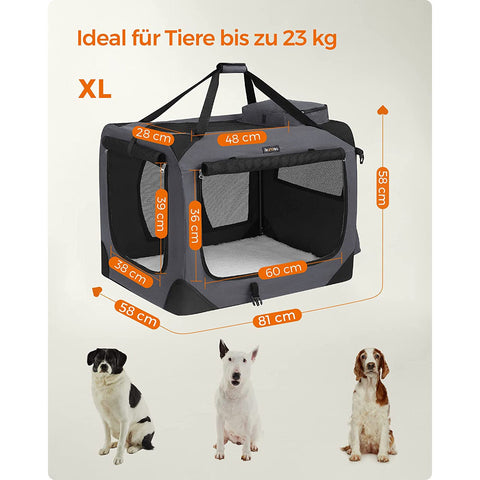 Rootz XL Gray Dog Box - Pet Carrier - Travel Crate - Metal Frame - Plush Interior - PVC Coating - 81cm x 58cm x 58cm - Foldable - Lightweight - Spacious