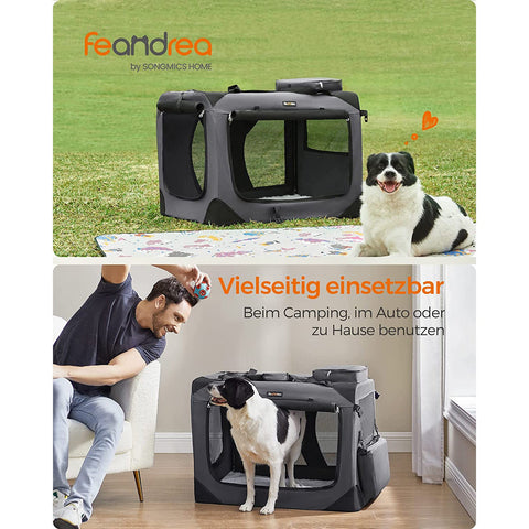 Rootz XL Gray Dog Box - Pet Carrier - Travel Crate - Metal Frame - Plush Interior - PVC Coating - 81cm x 58cm x 58cm - Foldable - Lightweight - Spacious