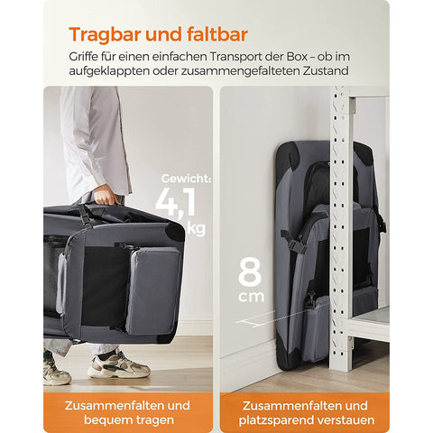 Rootz XL Gray Dog Box - Pet Carrier - Travel Crate - Metal Frame - Plush Interior - PVC Coating - 81cm x 58cm x 58cm - Foldable - Lightweight - Spacious