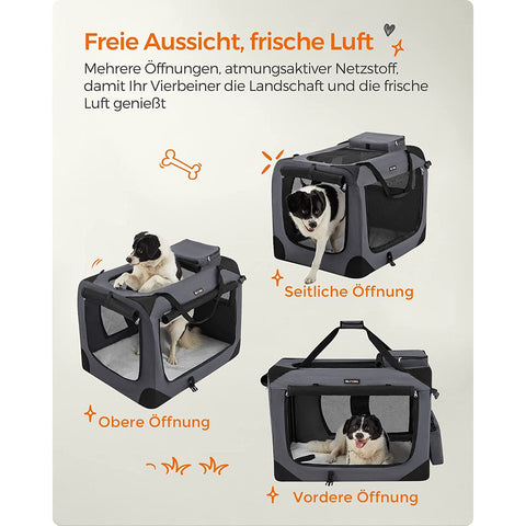 Rootz XL Gray Dog Box - Pet Carrier - Travel Crate - Metal Frame - Plush Interior - PVC Coating - 81cm x 58cm x 58cm - Foldable - Lightweight - Spacious